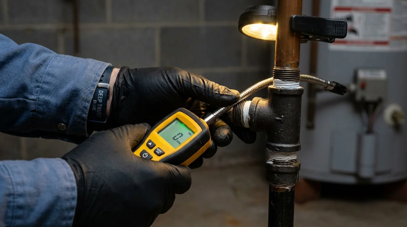 Gas leak detection with electronic sniffer by Johns Plumbing LLC in Geronimo