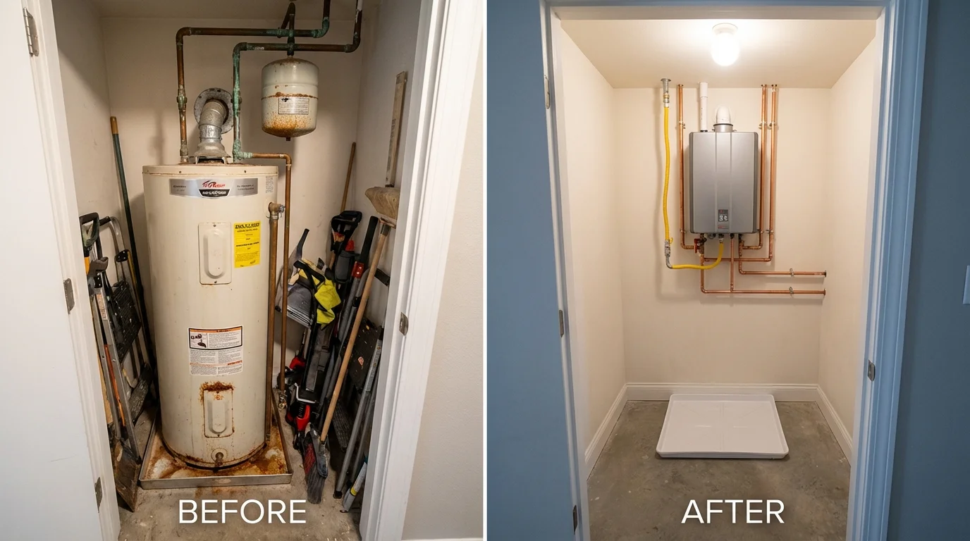 Tank water heater versus wall-mounted tankless unit comparison for Geronimo, OK homeowners