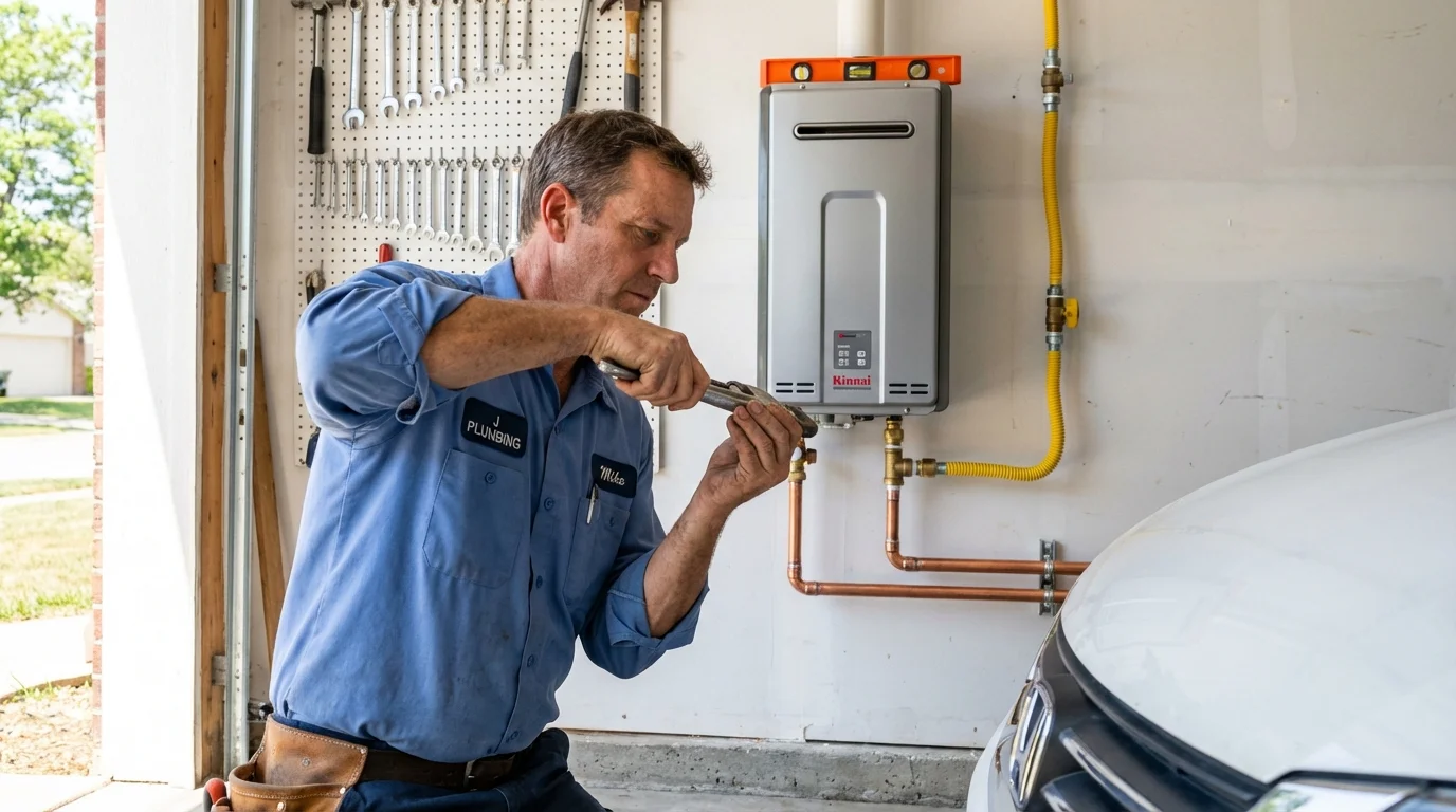 Tankless water heater installation by a Johns Plumbing LLC plumber in Geronimo