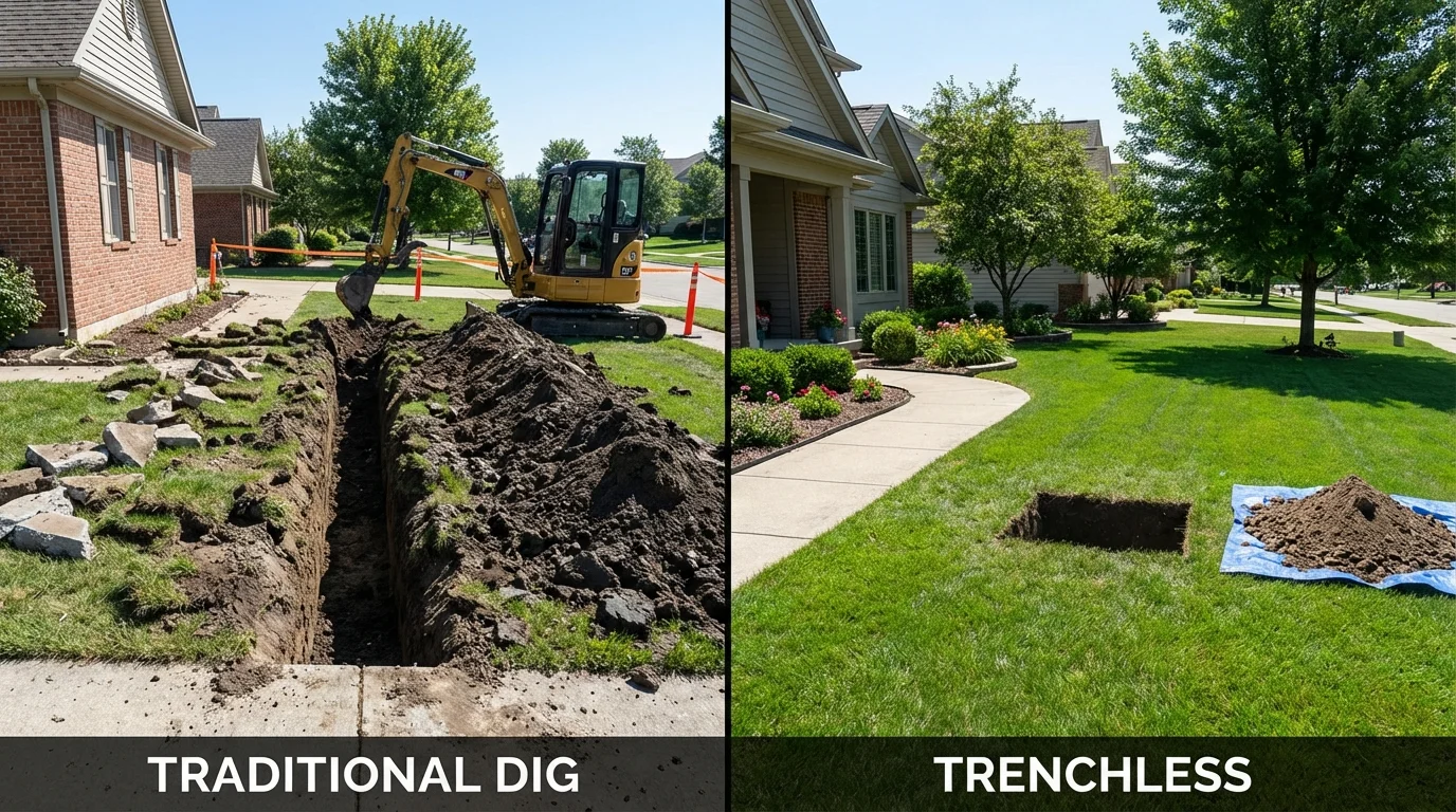 Trenchless sewer repair with minimal yard damage versus traditional excavation in Geronimo, OK